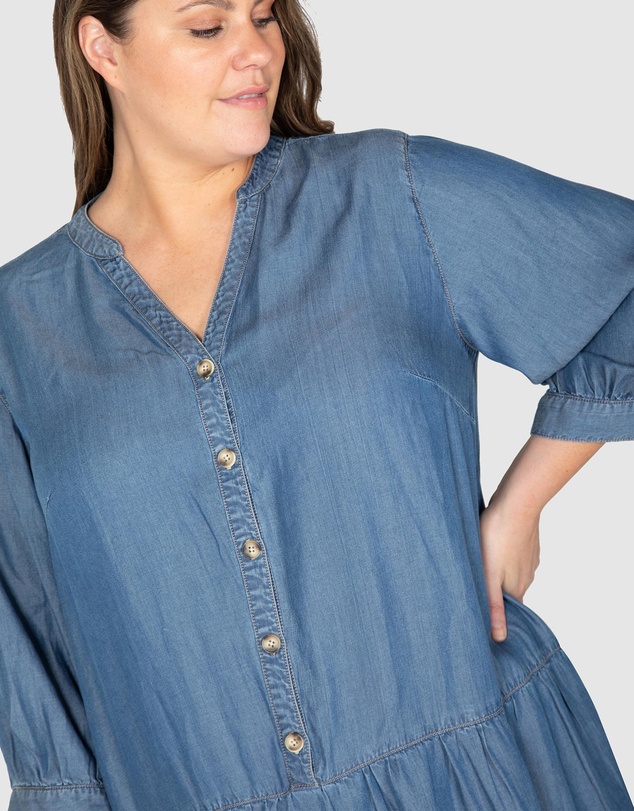 Love Your Wardrobe - Ruby Drop Waist Chambray Dress