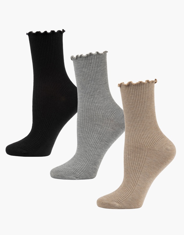 Pussyfoot - 3 Pack Ribbed Frill Quarter Crew Socks Bamboo Cotton Circulation Friendly Comfort Top