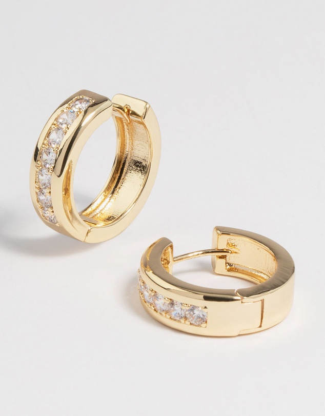 Lovisa - Gold Plated Cubic Zirconia Encased Huggie Earrings