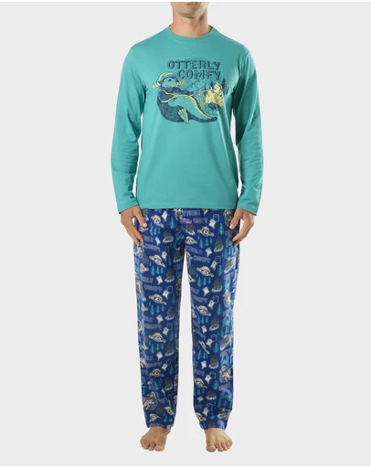 Mitch Dowd - Mens Otterly Comfy Cotton Sleep Set - Blue Green