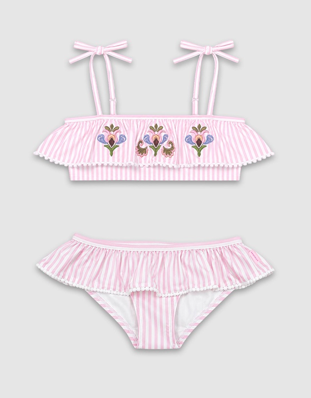 Seafolly - Stripe Embroidery Frill Bikini Set - Kids
