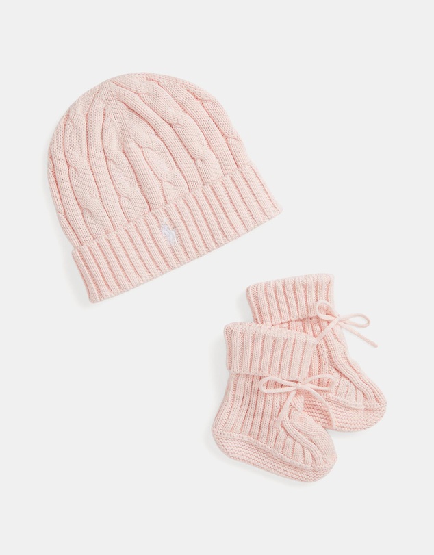 Polo Ralph Lauren - Cable-Knit Cotton Beanie & Bootie Set - Babies