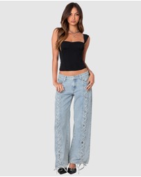 EDIKTED - Laced Up Low Rise Jeans