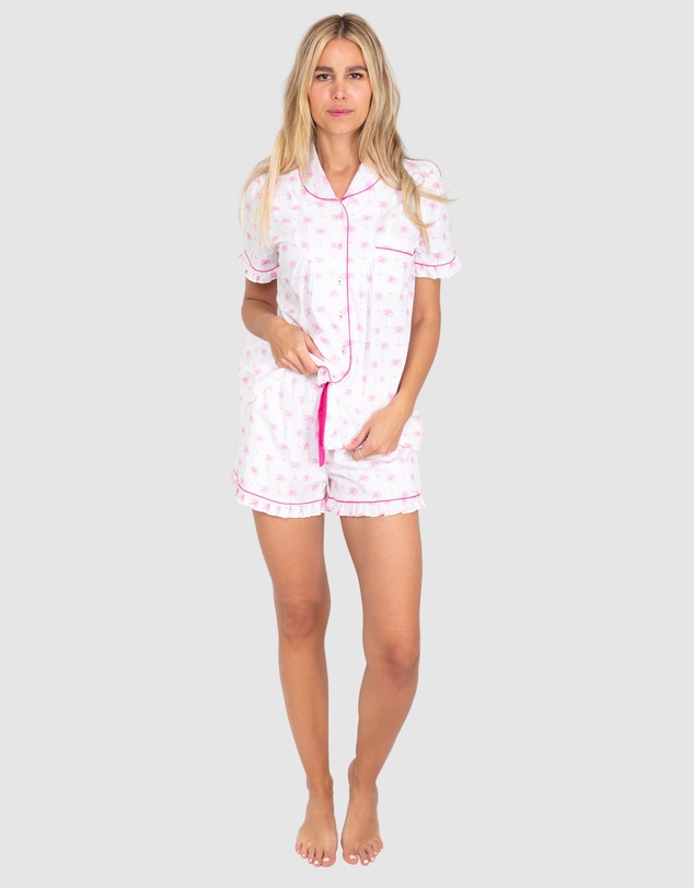 Sant And Abel - Women's Pink Palm Tree Short Sleeve Pajama Set