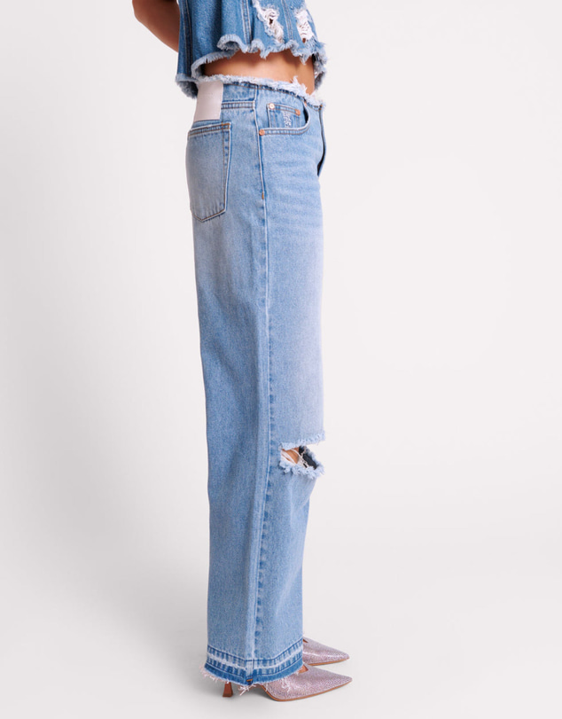 ONE TEASPOON - Bolt Blue Lowriders Low Waist Wide Leg Jeans