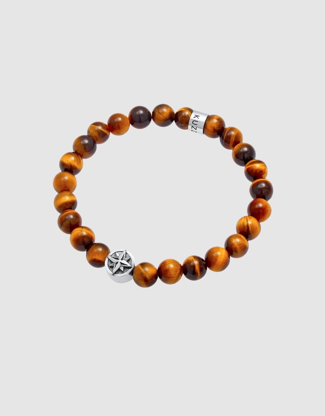 Kuzzoi - ICONIC EXCLUSIVE - Tiger's Eye Bead Bracelet with 925 Silver Compass