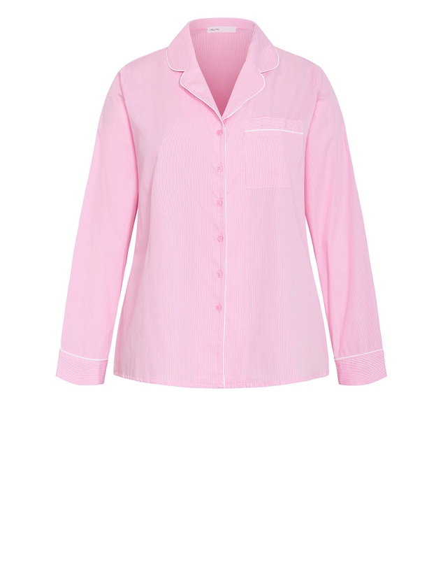 City Chic - Plus size Stripe Long Sleeve Pyjama Shirt - pink