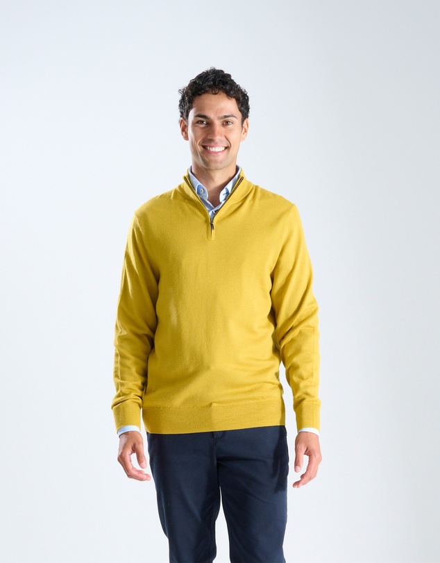 3 Wise Men - 3 Wise Men Harvey Zip Neck Merino Knit - Mustard