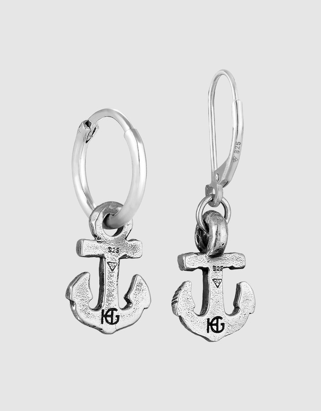 Haze & Glory - ICONIC EXCLUSIVE - Oxidised Anchor Hoop Earrings in 925 Silver
