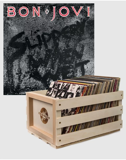 Universal Music - Crosley Record Storage Crate & Bon Jovi Slippery When Wet - Vinyl Album Bundle