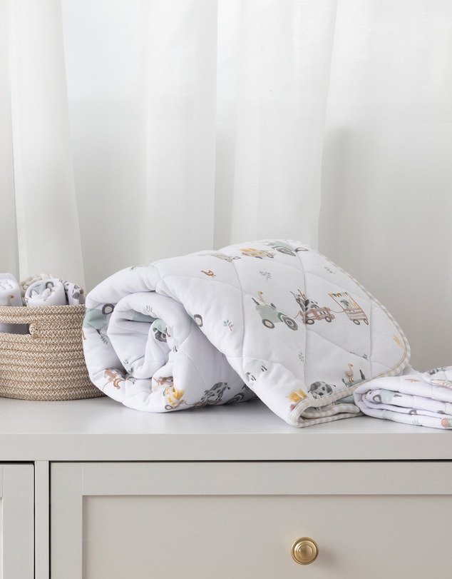 Living Textiles - Reversible Quilted Cot Comforter - Tractor Ride
