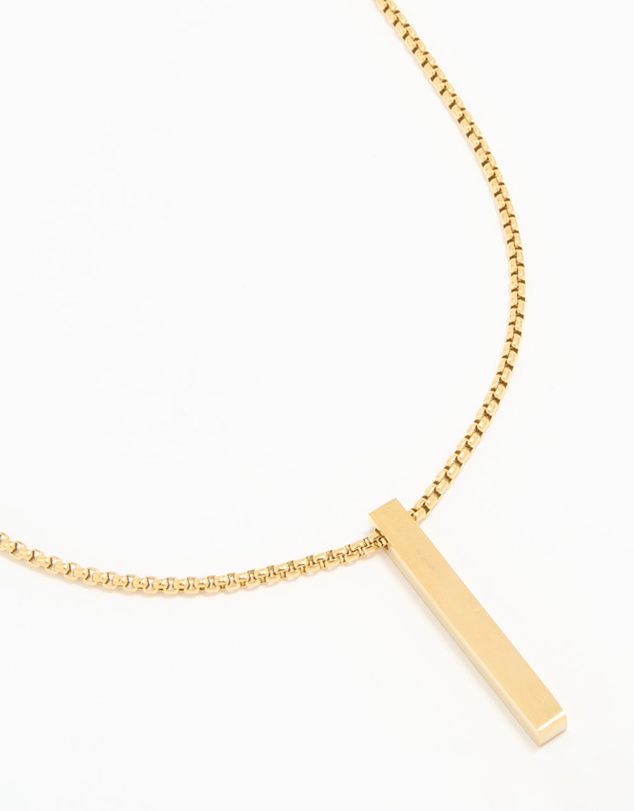 Lovisa - Waterproof Gold Plated Stainless Steel Rectangle Pendant Long Necklace