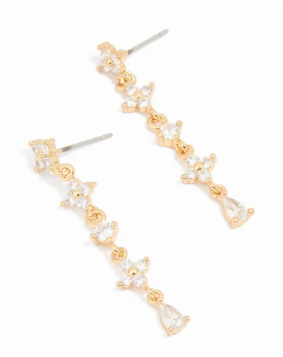 Lovisa - Gold Plated Cubic Zirconia Flower Drop Earrings