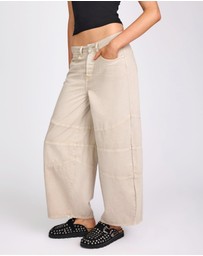 ONE TEASPOON - Barrel Mid Waist Wide Leg Denim Jeans - Stone