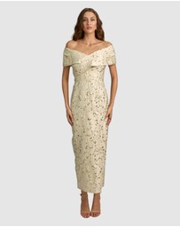 Romance by Honey and Beau - Crechia Jacquard Off Shoulder Dress