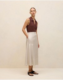 Trenery - Linen Cotton Knit Collared Tank in Espresso