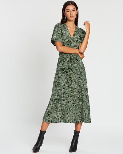 Anita Spotted Animal Frill Sleeve Dress