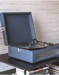 Crosley - Crosley Voyager Bluetooth Portable Turntable + Bundled Crosley Record Storage Display Stand - Navy