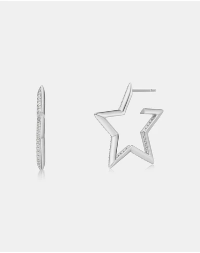 Ania Haie - Silver Large Star-Shaped Pave Hoop Earrings