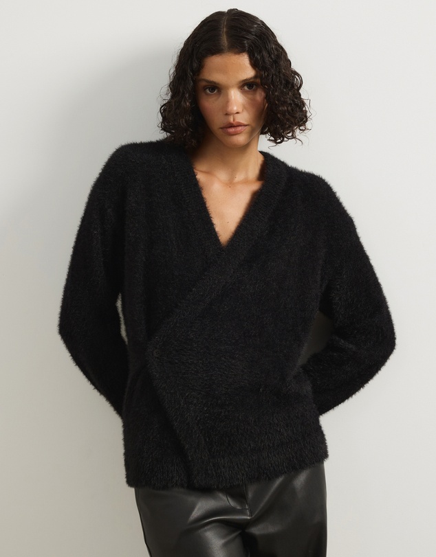 Atmos&Here - Cara Asymmetric Buttoned Knit Cardigan