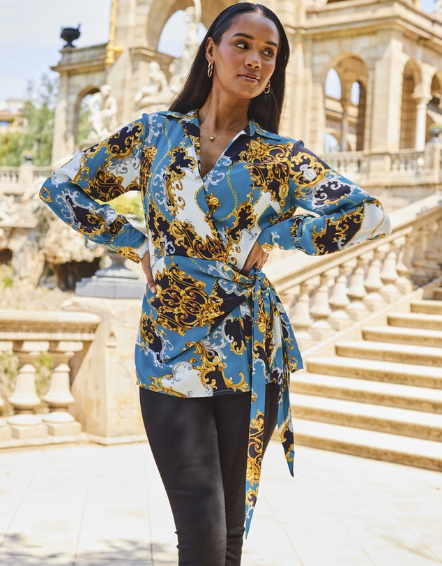 Sosandar - Multi Print Wrap Front Top