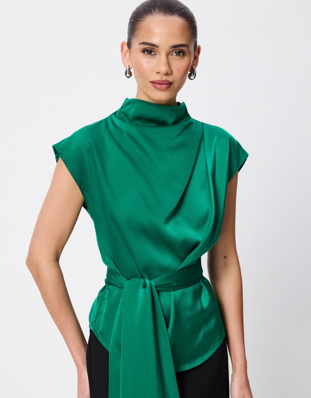 Tussah - Violet Drape Tie Detail Satin Top