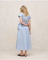 Trenery - Jacquard Stripe Poplin Tie Front Shirt in Pastel Blue