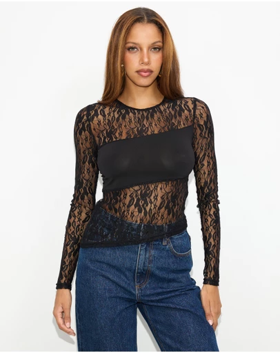 Dazie - Spotlight Lace Long Sleeve Top
