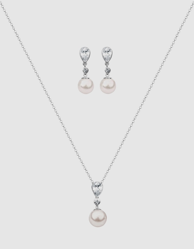 Elli Jewelry - Jewelry Set with Pearls Zirconia 925 Sterling Silver