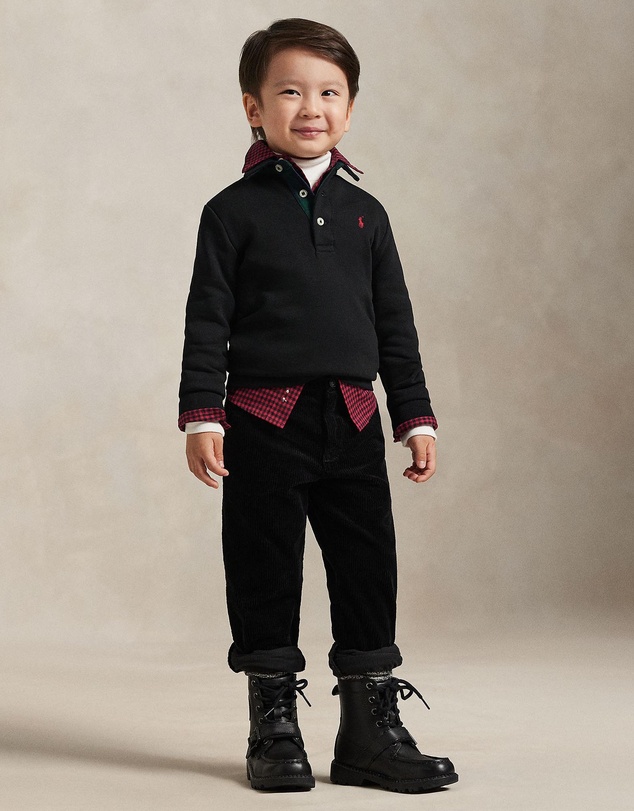 Polo Ralph Lauren - Plaid-Trim Fleece Polo-Collar Sweatshirt - ICONIC EXCLUSIVE - Babies-Kids