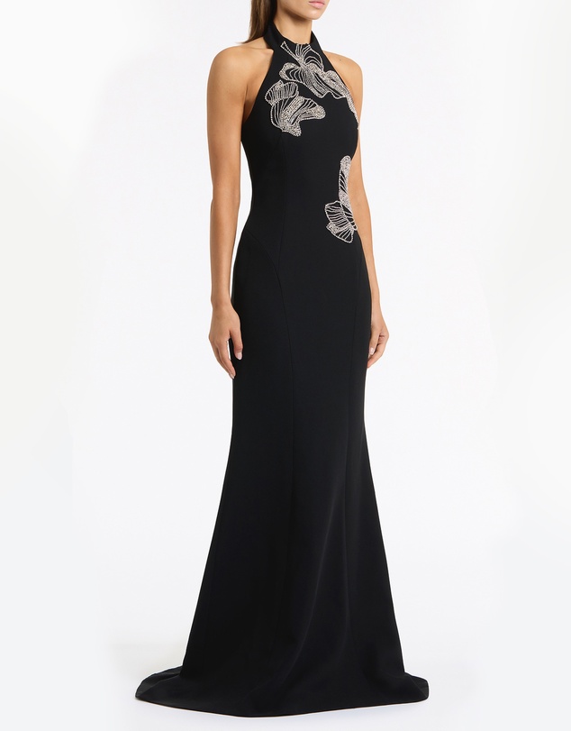 Carla Zampatti - Black Crepe Embellished Halter Gown