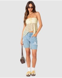 EDIKTED - Embroidered Sheer Strapless Top
