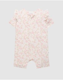 Kynd Baby - Day Or Night Short Sleeve Frill Onesie in Spring Blossom