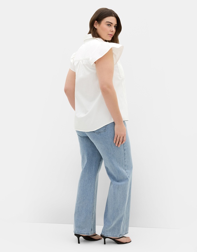 City Chic - Plus size Kelise Flutter Sleeve Cotton Shirt - ivory