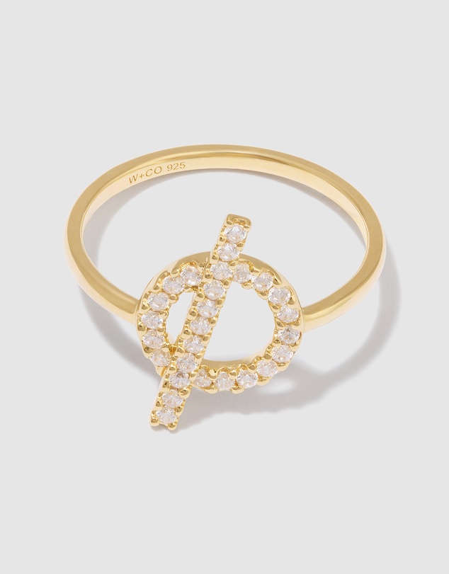 Wanderlust + Co - Pave Toggle 14K Gold Vermeil Ring