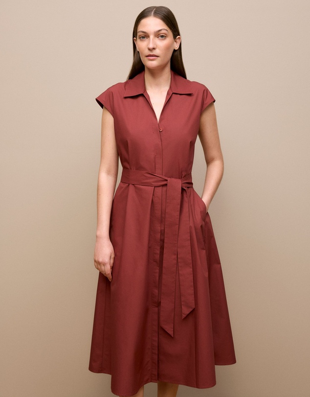 Trenery - Poplin Cap Sleeve Shirt Dress in Deep Red