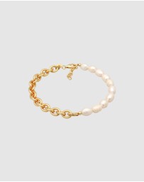Elli Jewelry - Anklet Layer Links Baroque with Freshwater Cultured Pearl in 925 Sterling Silver Gold Plated