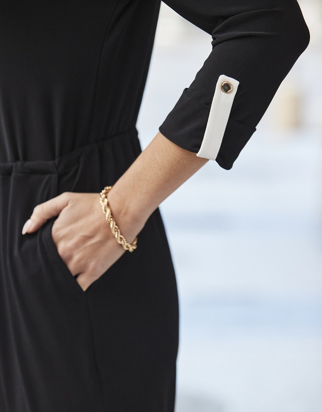 Sosandar - Black & White Contrast Trim Jumpsuit