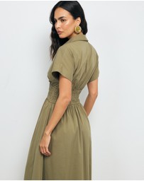 AERE - Carmine Shirred Waist Shirt Dress
