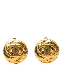 Pre-Loved by Azura Reborn - Pre-Loved CC Quilted Gold Plated Round Clip On Earrings