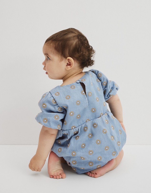 Country Road - Short Sleeve Chambray Embroidered Romper