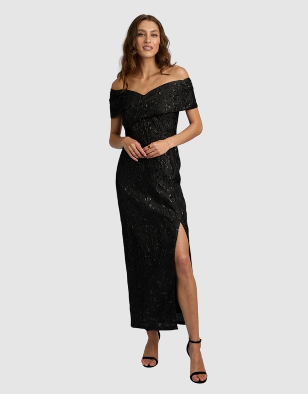 Romance by Honey and Beau - Crechia Jacquard Off Shoulder Dress