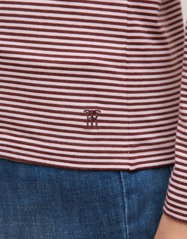 Trenery - Brushed Cotton Stripe Long Sleeve T-shirt in Espresso