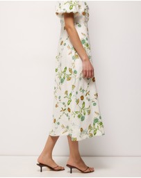 AERE - Clea Linen Puff Sleeve Midi Dress