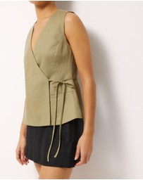AERE - Ava Tie Front Linen Wrap Top