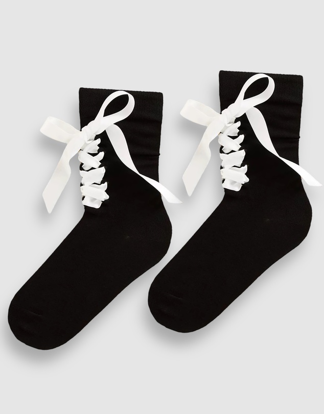 High Heel Jungle - Gifted Satin Ribbon Sock-Black