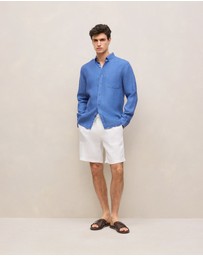 Trenery - Regular Fit Delave Linen Long Sleeve Shirt in Mineral Blue