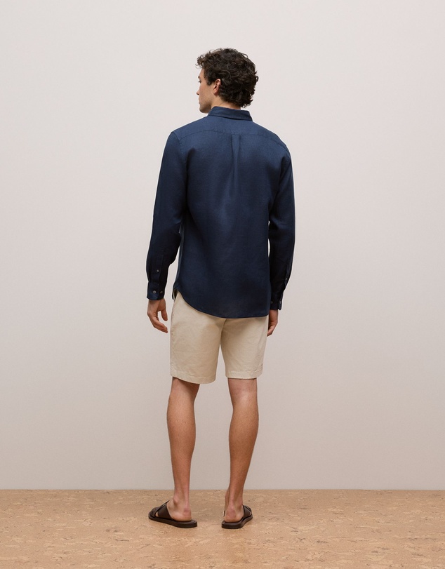 Trenery - Regular Fit Linen Classic Long Sleeve Shirt in Navy