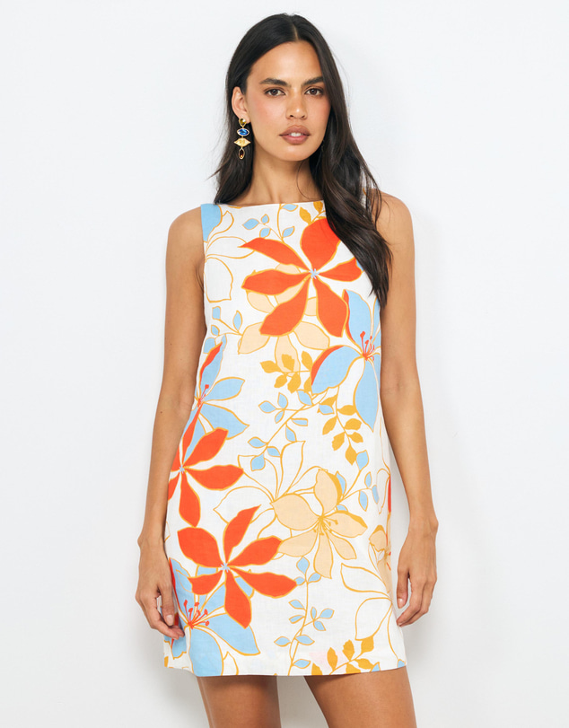 AERE - Cielo Boat Neck Linen Mini Dress