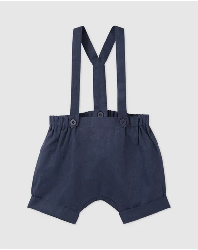 Designer Kidz - Finley Linen Suspender Shorts